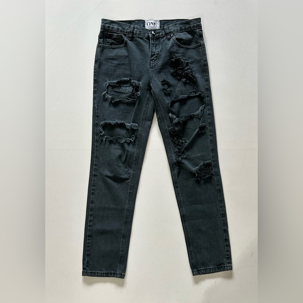 One Teaspoon Awesome Baggies Jeans Size 24 Distressed Black Hollywood Style